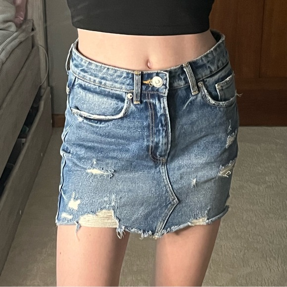 Zara Dresses & Skirts - Zara Denim Distressed Mini Skirt NWOT